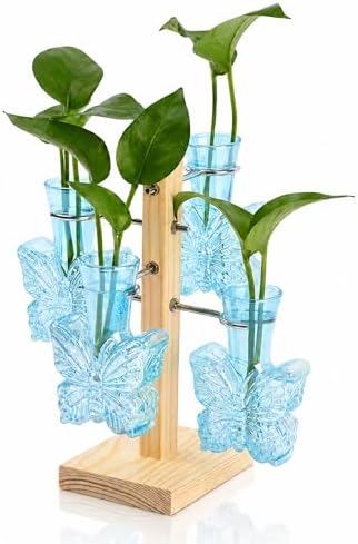 Nacome Plant Terrarium Propagation Stations: Blue Vase with Wooden Stand by Nacome