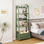Bamjoy Bamboo Ladder Bookcase, Bookshelf with 4 Display Shelves and 1 Open Storage Basket, Storage Rack Organizer for Home Office, 66” H Forest Green - Image 3