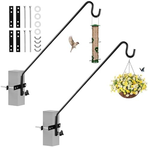 2 Packs Extended Fence Deck Heavy Duty Bird Feeder Hook, 360 Degree Rotary and Length Adjustable Plant Bracket for Bird Feeders Planters Suet Baskets Lanterns Wind Chimes and More by MIXXIDEA