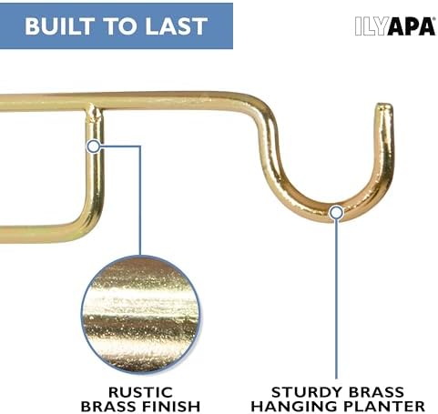 Ilyapa 3 Pack Metal Wall Plant Hangers - 7 Inch Plant Hanger for Indoor - Rustic Brass Finish Hooks for Hanging Plants, Baskets, and Macrame - Indoor Hangers for Plants, Lanterns or Wind Chimes - Image 3