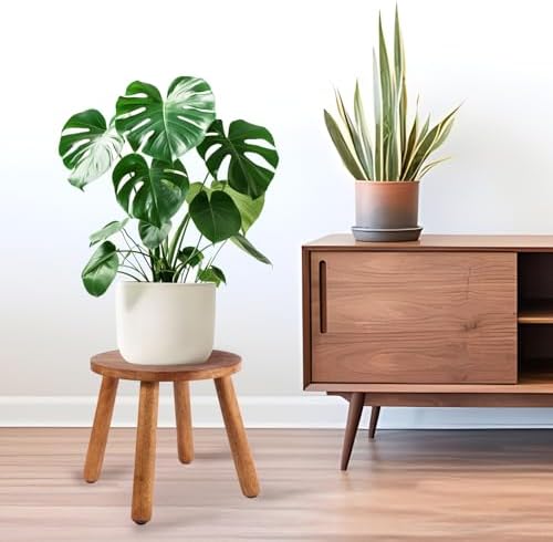Round Solid Wooden Stool,Plant Stand,Step Stool,Walnut,10" H - Image 2