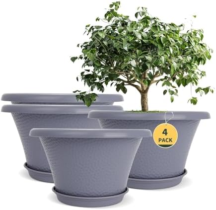 Quarut 12 Inch Pots for Plants,4 Pack Large Flower Pots with Drainage Hole by Quarut