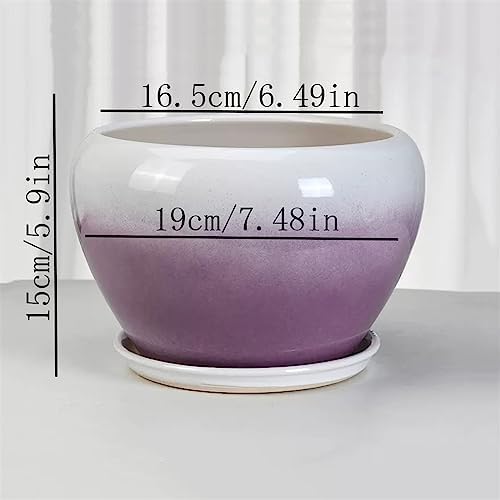 Plant Pot Plant Pots Large Gradient Color Flower Pots Ceramic with Tray Planters Round Cute Succulent Plants Green Plant Cultivation Flower Pots(Green,Small) (Green M) - Image 2