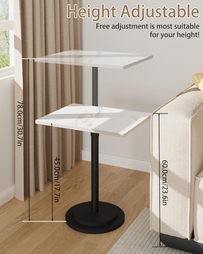 Rectangle Drink Table, Height Adjustable Pedestal Table, White - Image 3