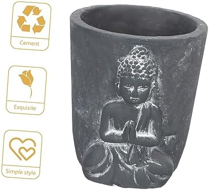 Toyvian Cement Buddha Statue Succulent Planter for Home Gardening Decor - Image 2