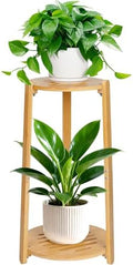 2 Tier Round Bamboo Plant Stands Shelf Indoor Wooden Corner by OcBuct