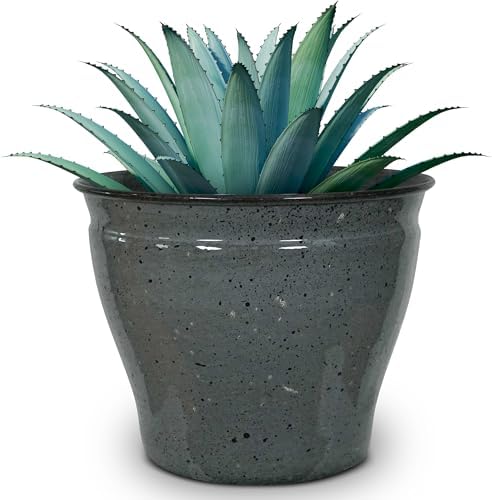 Headwind Riverside Collection – 10" Calcite Grey Glazed Decorative Plant Pots Indoor with Drainage & Outdoor - Modern Flower Pot Weather-Resistant Lightweight Planter by Robert Allen by Headwind