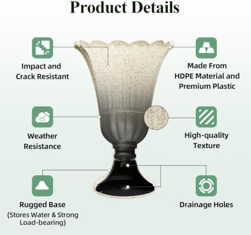 Tall Plastic Urn Planters and Pedestal - 24" Outdoor Planter Beige - Image 5