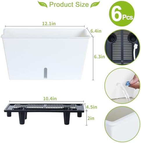 Window Box Planter 6 Pcs, 12.1 Inches Self Watering Plant Pots Rectangle Flower Pots with Drainage Holes and Breathable Trays, Vegetable Planters for Windowsill Patio Garden Balcony Porch Yard (White) - Image 7