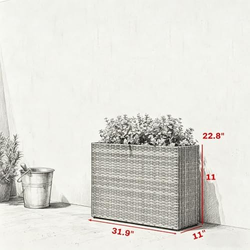 Raised Garden Bed Outdoor - 23in Tall Rattan Large Raised Planter Flower Bed, All-Weather Planter Box with 2 Drainage Holes for Planting Flowers Herb Vegetables Tomatoes, Herbs Strawberry - Image 6