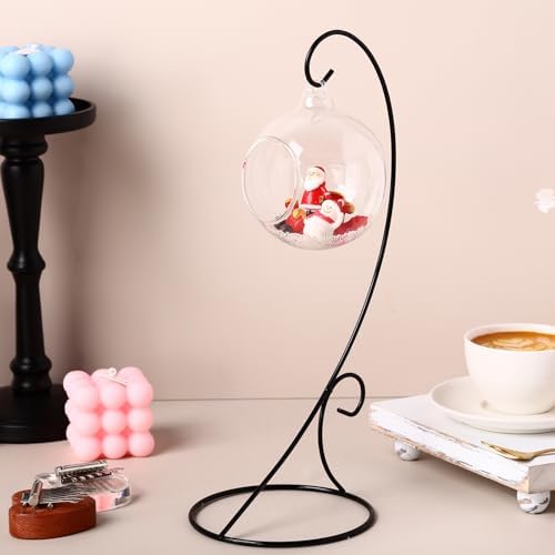 Tandefio 16 Pcs Black Iron Ornament Holder Stand 13" Glass Globe Plant - Image 3