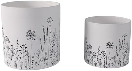 Home Decor Planters and Flower Pots – Planters for Indoor and Outdoor Decor with Wildflowers Design – Contemporary Plant Stand That Elevate Patio, Garden, and Room Decor Set of 2 – 8", 6" White & Navy - Image 6