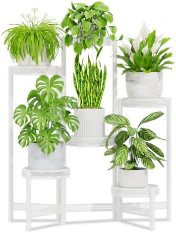 iDavosic.ly Plant Stand Indoor Outdoor, 6 Tier Iron Corner Shelf, White by iDavosicly