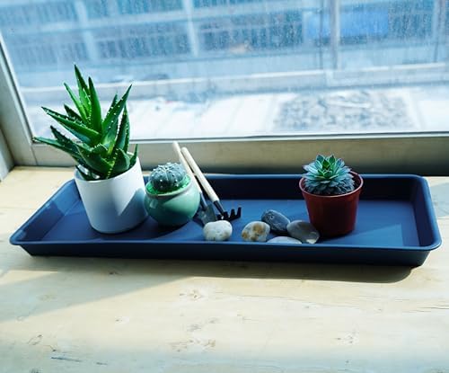 VUWEZ 2 Pack Plastic Plant Saucer, Rectangular 24 inch, Indoors Outdoor Plant Water Drip Tray for Flower Pot Planter, Windowsill Tray (8 X 24'', Blue) - Image 5