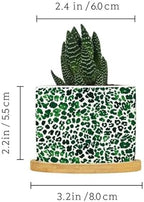 Leopard Green Planters Ceramic Green African Tribal Round Flower Pot with Drainage Holes and Bamboo Tray Pot for Succulents Cactus Garden Windowsill - Image 2