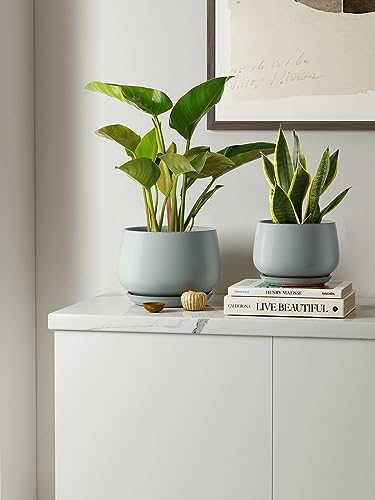 LE TAUCI Plant Pots, 4.1+5.1+6.5 inch, Set of 3, Reactive Glaze Blue Gray - Image 2