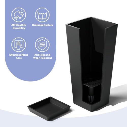 24in Tall Planters Set of 2 with Saucers, Black Classic - Image 4