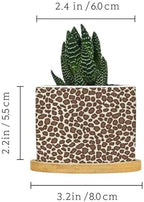 Leopard Brown Dot Planters Ceramic African Tribal Animal Print Round Flower Pot with Drainage Holes and Bamboo Tray Pot for Succulents Cactus Garden Windowsill - Image 2