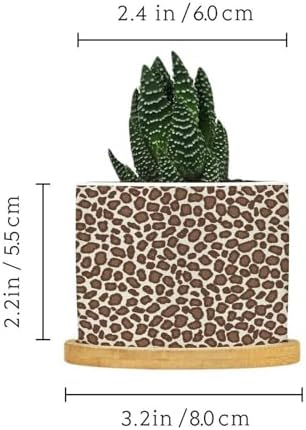 Leopard Brown Dot Planters Ceramic African Tribal Animal Print Round Flower Pot with Drainage Holes and Bamboo Tray Pot for Succulents Cactus Garden Windowsill - Image 2