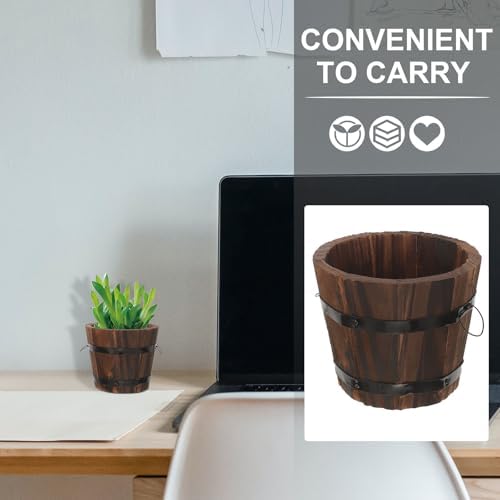 jojofuny 4pcs Small Carbonized Wood Barrel Planter Box Set, Round Whiskey Barrel Flower Pots for Patio Gardening, Rustic Wood Plant Pots Suitable for Succulent and Potato Planting - Image 7