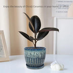Ceramic Pots for Plants, 6in Ceramic Planters for Indoor Plants, Flower Pots with Drainage and Saucer, Reactive Glaze Blue - Image 4