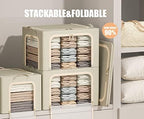 3 Openings Clothes Storage Bins with Metal Frame, Foldable Storage Bin for Clothes, Clothing Storage Bins with Lid, Linen Storage Box With Clear Window＆ Zippers＆ Durable Handles.(3 Pcs ,Beige,40L) - Image 2