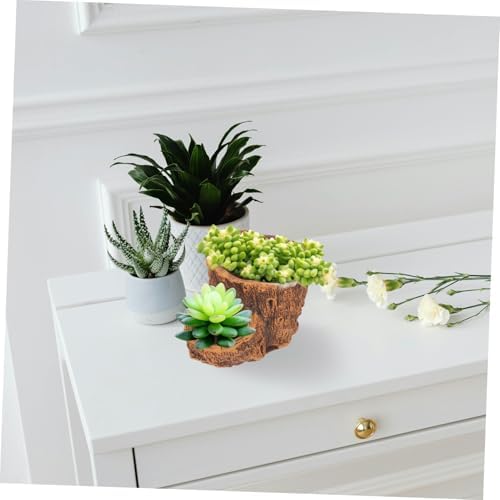 Mikikit Cement Stump Log Planter Brown Vintage Pot for Succulents - Image 4