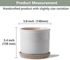 5.8 Inch Plant Pot: Ceramic Planter with Drainage Hole & Saucer - Cylinder Round Flowerpot for Indoor & Outdoor Plants - with Separate Tray for Home & Office - Retro Style, Grey - Image 2