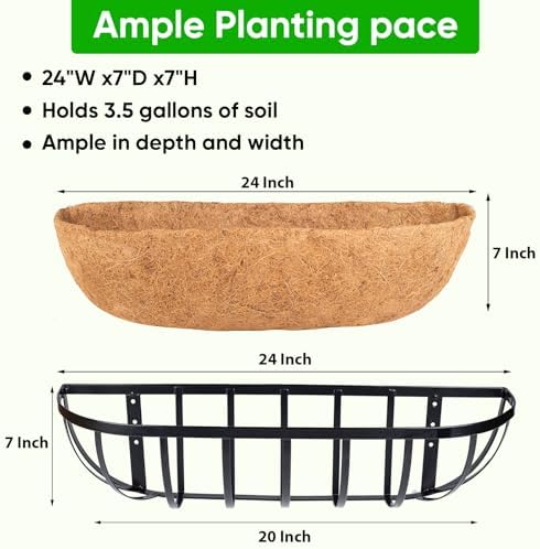HKZ Deck Balcony Railing Planter Window Boxes - 4 Pack 24 Inch Planter Box, Balcony Planters Railing Hanging, Window Boxes Outdoor Fence Planters - Image 5