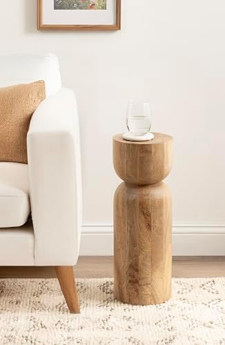 Kate and Laurel Teo Transitional Mango Wood Drink Table, 8 x 8 x 22, Natural Wood, Modern Sculptural Bedroom Nightstand with Unique Pedestal Table Design for Use as Indoor Plant Stand - Image 2