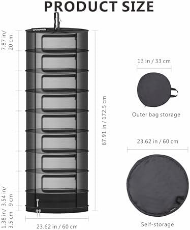 Herb Drying Rack, 2ft Diameter 9 Layer Hanging Mesh Net - Image 2