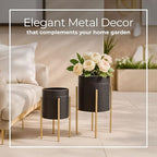 Decorative Flower Pots with Metal Stand for Home Decor - Modern Planters for Hallway, Entryway, and Living Room Decor - Indoor and Outdoor Pots for Plants - Set of 2, 23", 19", Black & Gold - Image 4