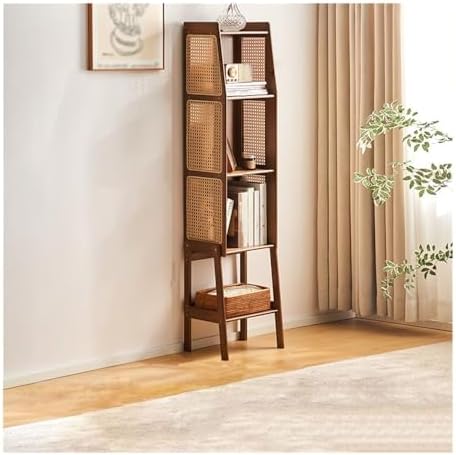 Ladder Shelf Bamboo Ladder Shelf Bookshelf Rack Floor Rattan Bookcase Cabinet Bedroom Bedside Storage Locker for Living Room, Bathroom, Study, Office Ladder Bookcase(Brown,Large) by Unknown