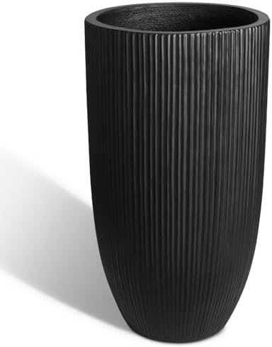 Heyzier Tall Planters for Outdoor Plants, Large Concrete Flower Pots for Garden Front Porch, Patio, Indoor (Vertical Black) by Heyzier