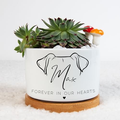 Godashop Personalized Dog Memorial Gift Planter, Round Ceramic Tabletop Planter Pot with Bamboo Tray, White, 3" x 3" x 2" - Image 2