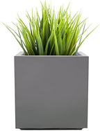 Modern Square Planter Outdoor, Indoor | Seeley Cube Box Pot 14" Inch Best Gray Plastic Fiberglass Resin Heavy-Duty Plants Contemporary Architectural Commercial Grade Garden, Patio Small Plant Bushes by NMNDesigns