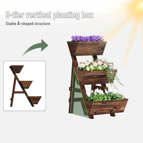 3-Tier Vertical Wooden Raised Garden Bed, Garden Planter Box,Carbonized - Image 6