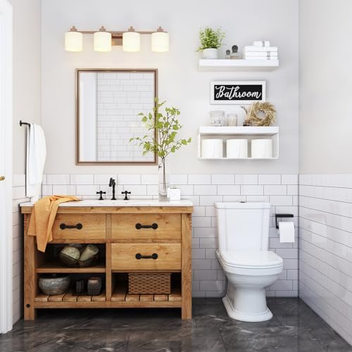 QEEIG ‎Bathroom Shelves with Decor Sign (White, 15.7") - Image 2
