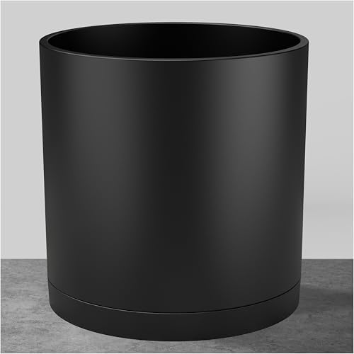 FaithLand 14-Inch Large Modern Cylinder Planter, Thick-Walled Plastic Plant Pot with Drainage Holes and Detachable Saucer, Matte Black, Ideal for Indoor & Outdoor Plants Flowers by FaithLand