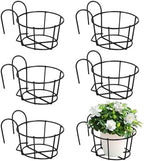 6 PCS Round Hanging Railing Planters, Hanging Flower Stand Iron Baskets, Hanging Planters for Outdoor Plants, Metal Rack Fence Shelf Plant Holder with Hooks for Balconies, Gardens, Indoor Spaces by Tideme