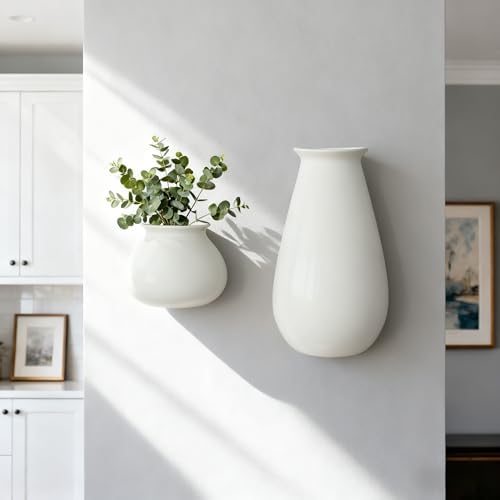 White Ceramic Wall Planters, Set of 2, 10.6 Inch, Flared Design - Image 2