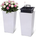 Tall Planters Set of 2, 22.5 Inch Self-Watering Outdoor Indoor Plant Pot with Water Level Monitor & Drainage Holes, Large Modern Flower Pot with Inner Bucket, Trays & Wheels – White by Unknown