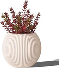 16" Sphere Fluted Outdoor Planter, Off-White,Modern Round Plant Pot by TerraDecoOutdoorPlanters