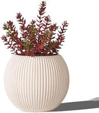 16" Sphere Fluted Outdoor Planter, Off-White,Modern Round Plant Pot by TerraDecoOutdoorPlanters