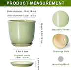 5.6 Inch Plant Pot - Ceramic Pots for Plants Indoor Outdoor, Round Orchid Succulent Pot with Drainage Hole and Saucer, Modern Small Planter, Home Room Window Decor, Plants Lover Gift, Green - Image 2