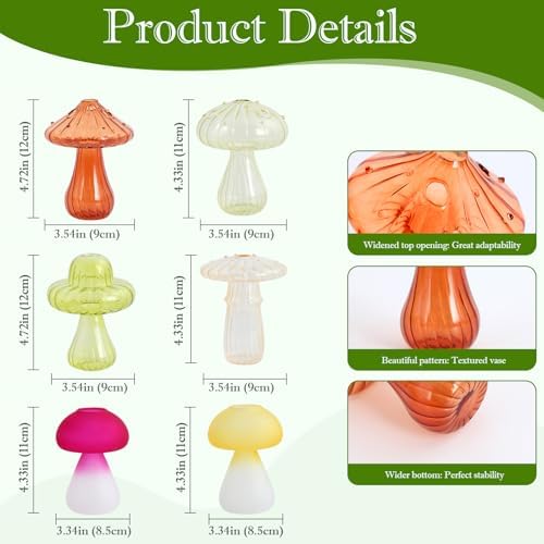 Mushroom Propagation Vase for Indoor Plants, Set of 6 Glass Colored Plant Propagation Stations for Plant Lovers, Mini Hydroponic Pots for Plant Lovers Women Girls - Image 6