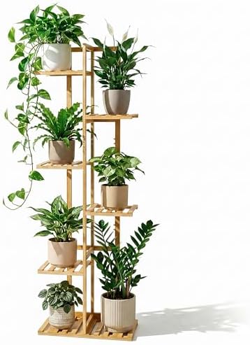 ROSSNY 48 Inch Tall Bamboo Plant Stand for Indoor, 6 Tier 7 Potted, Natural by ROSSNY