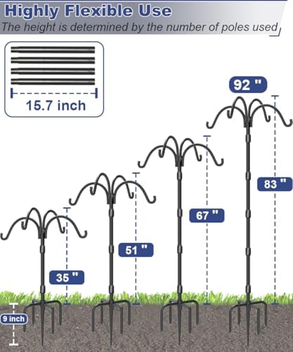 Upgrade 4-Hook Shepherds Hooks for Outdoor with Plastic Tube, 92" Heavy Duty Bird Feeder Pole with 5 Prongs Base, Adjustable Garden Hook for Solar Light, Hanging Plant, Wedding Decor, 1 Pack - Image 3