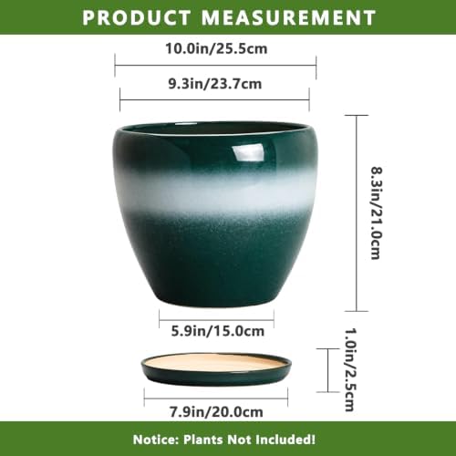 10Inch Ceramic Plant Pot, Ceramic Flower Pots Indoor, Green-White - Image 3