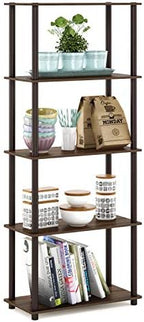Furinno TURN-N-TUBE Storage Shelves, 5-Tier Book Shelf, Corner Shelf, Toolless Open Shelves, for Organization and Storage, Living Room, Garage, Home Office, Walnut by Furinno-FitsYourSpaceFitsYourBudget